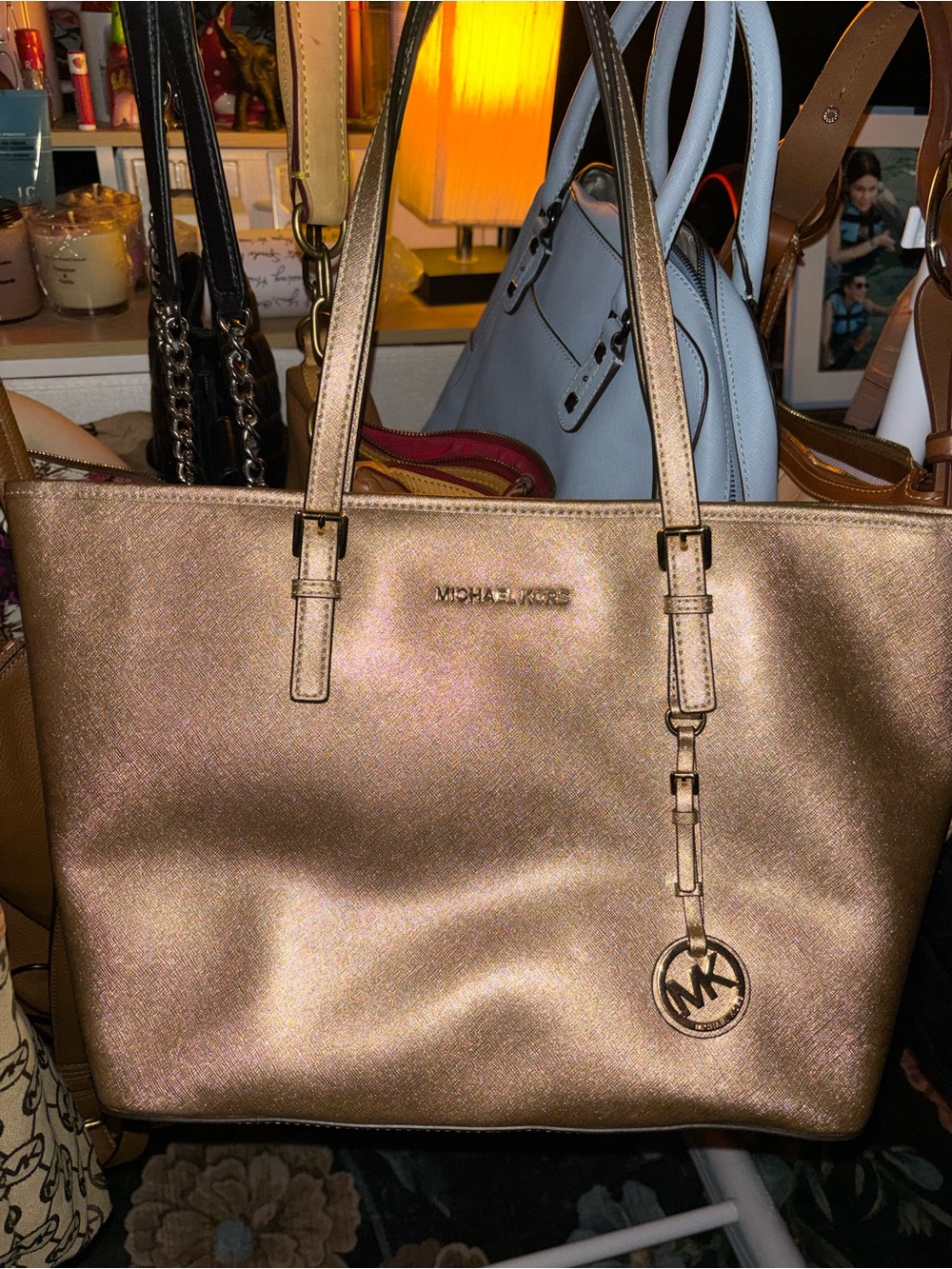 NWT Michael Kors Metallic Gold Saffiano Leather Tote